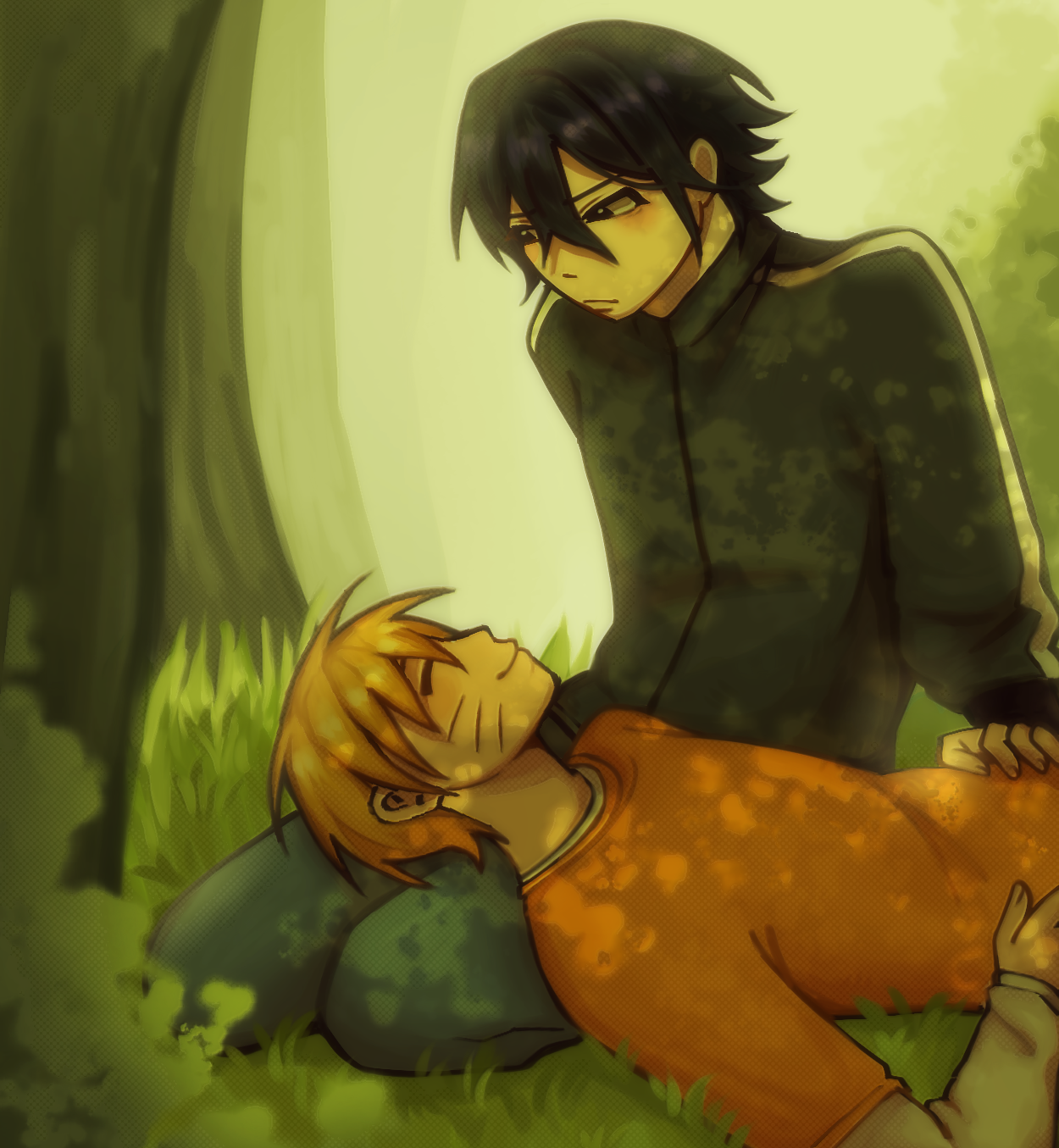 feb 24, narusasu fanart of them in a forest :3