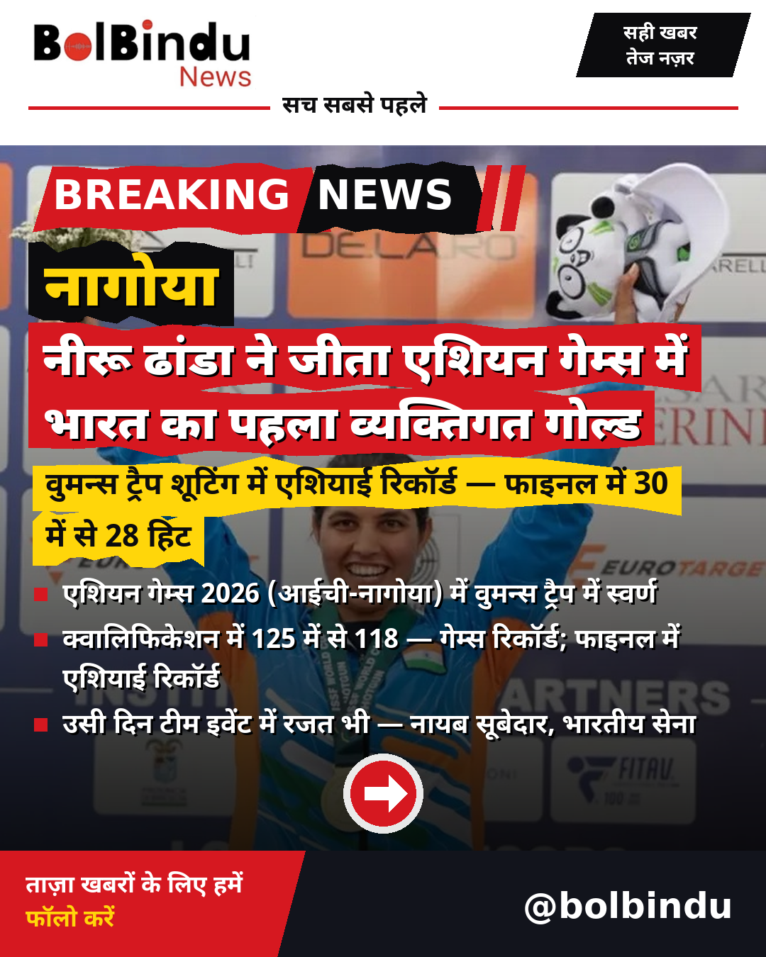 नागोया — नीरू ढांडा, एशियन गेम्स में भारत का पहला व्यक्तिगत गोल्ड