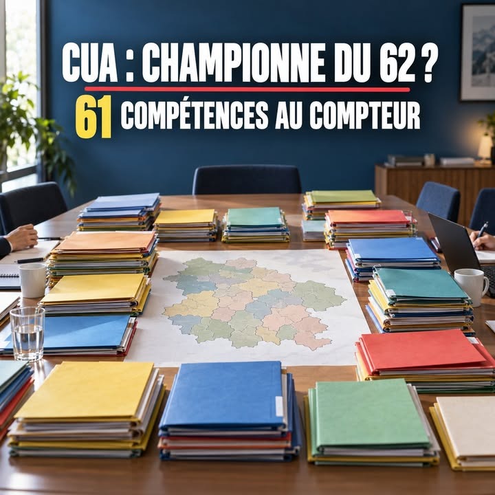 Une table de réunion couverte de piles de dossiers colorés, avec une carte de France au centre et des personnes travaillant autour.
