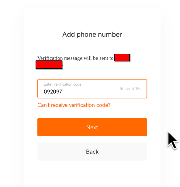 Phone number confirmation prompt