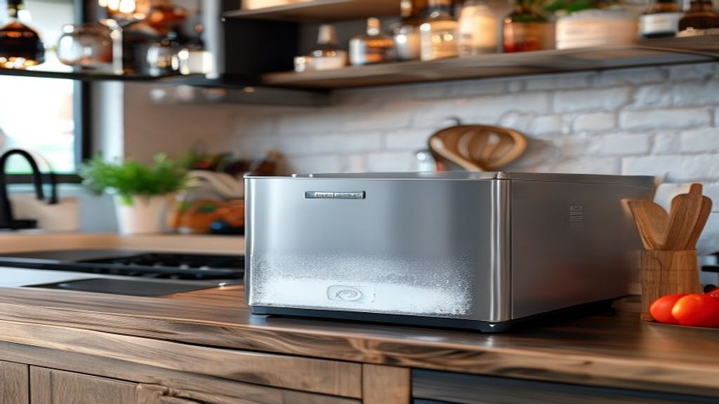 Clean finished undercounter ice maker in a kitchen bar ready for entertaining