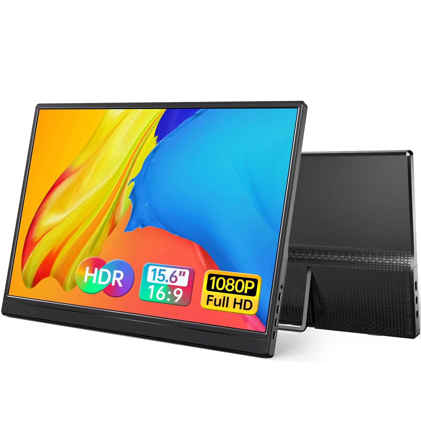 Yxk Portable Monitor 15.6 Inch 1080P 60Hz IPS HDR Ultra-Slim Travel Monitor with Dual Speakers USB-C HDMI Second Screen for Laptop PC Mac Phone Xbox PS4/5 Switch, VESA Kickstand, Zero Frame Gaming