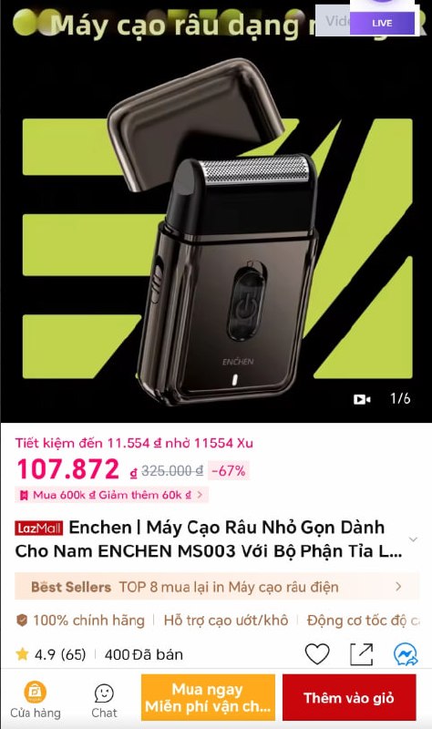 Enchen | Máy Cạo Râu Nhỏ Gọn Dành Cho Nam ENCHEN MS003 Với Bộ Phận Tỉa Lông Mọc Ngoài Tự Động, Sạc Nhanh Type-C, Đèn Báo, Động Cơ Mạnh Mẽ 7000 Vòng/phút, Dùng Được Khi Cạo Khô Hoặc Ướt