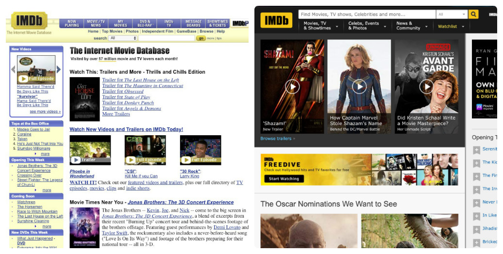 IMDB thay đổi thiết kế giao diện web trong 10 năm như thế nào