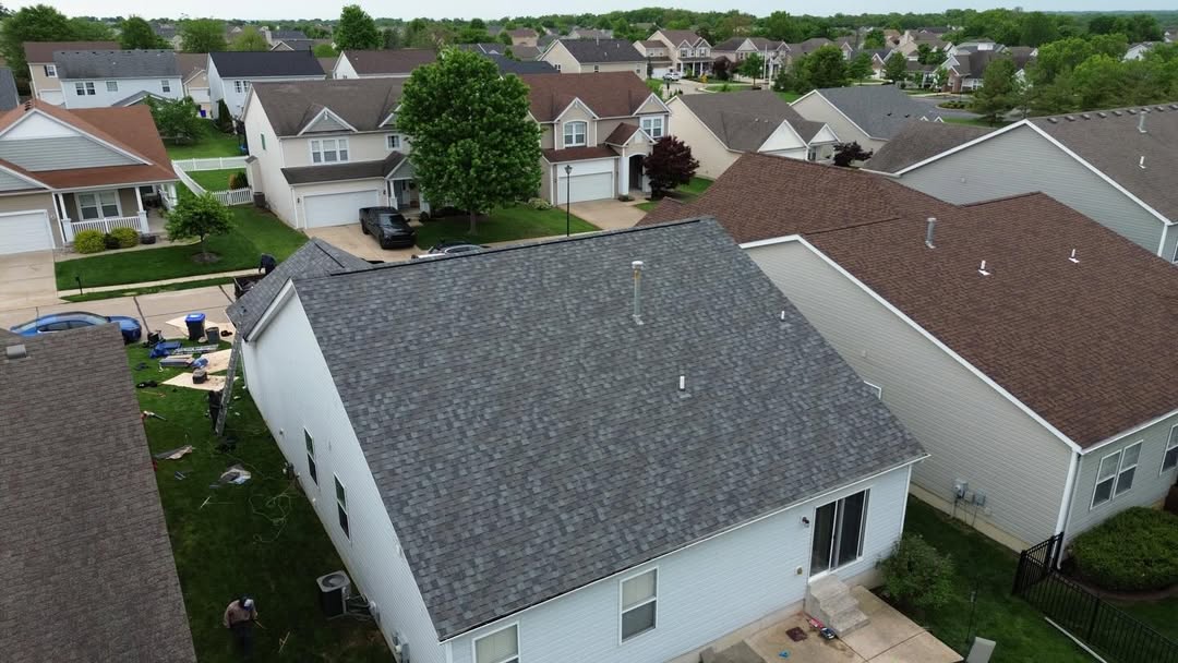 Aerial view of completed roof surface