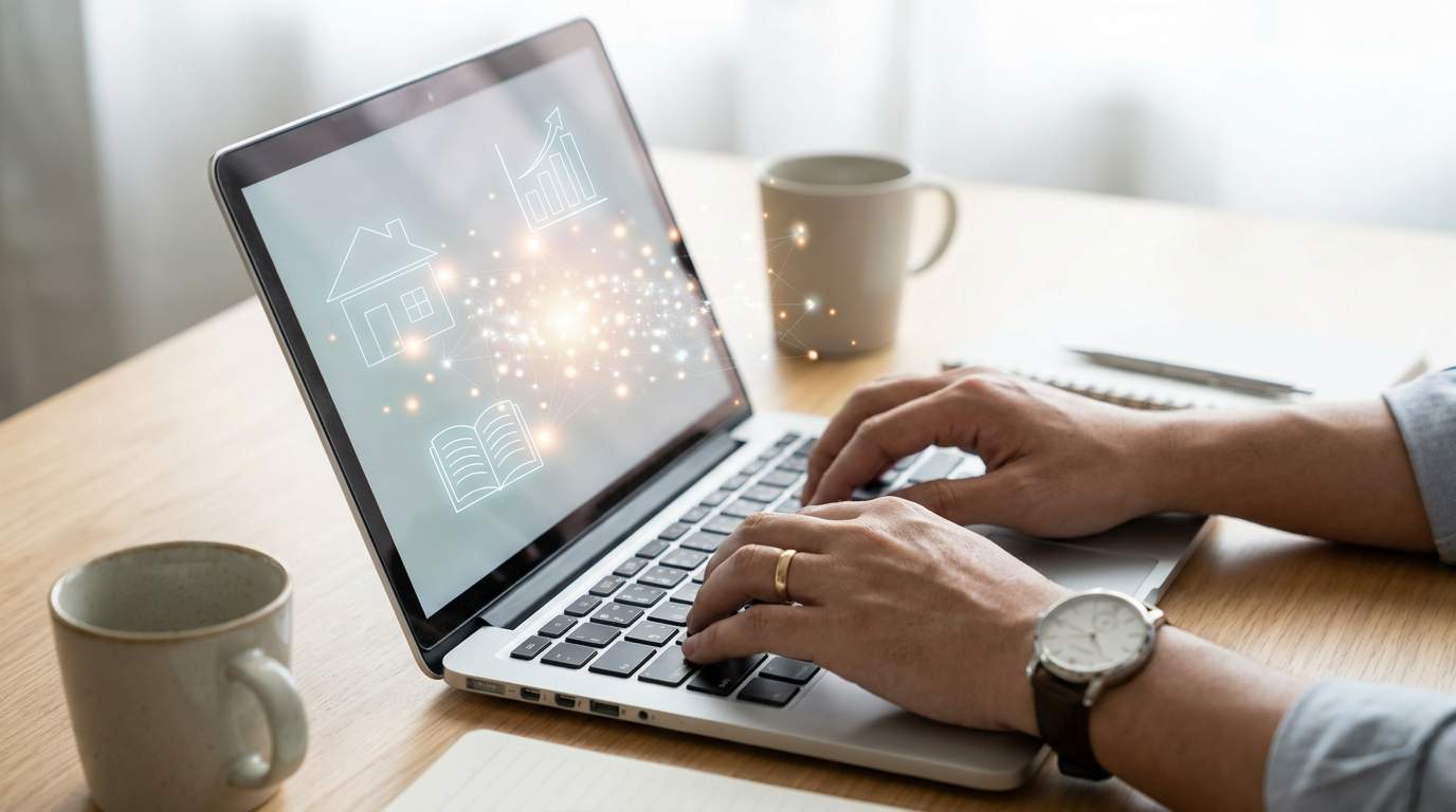 A person crafting a detailed, niche-specific AI prompt on a laptop, demonstrating the process of prompt engineering for specialized digital products.