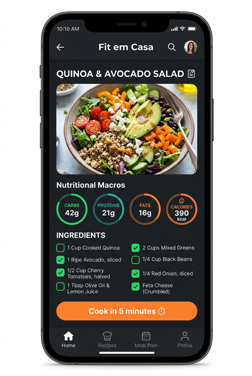 Mockup da interface do Fit em Casa