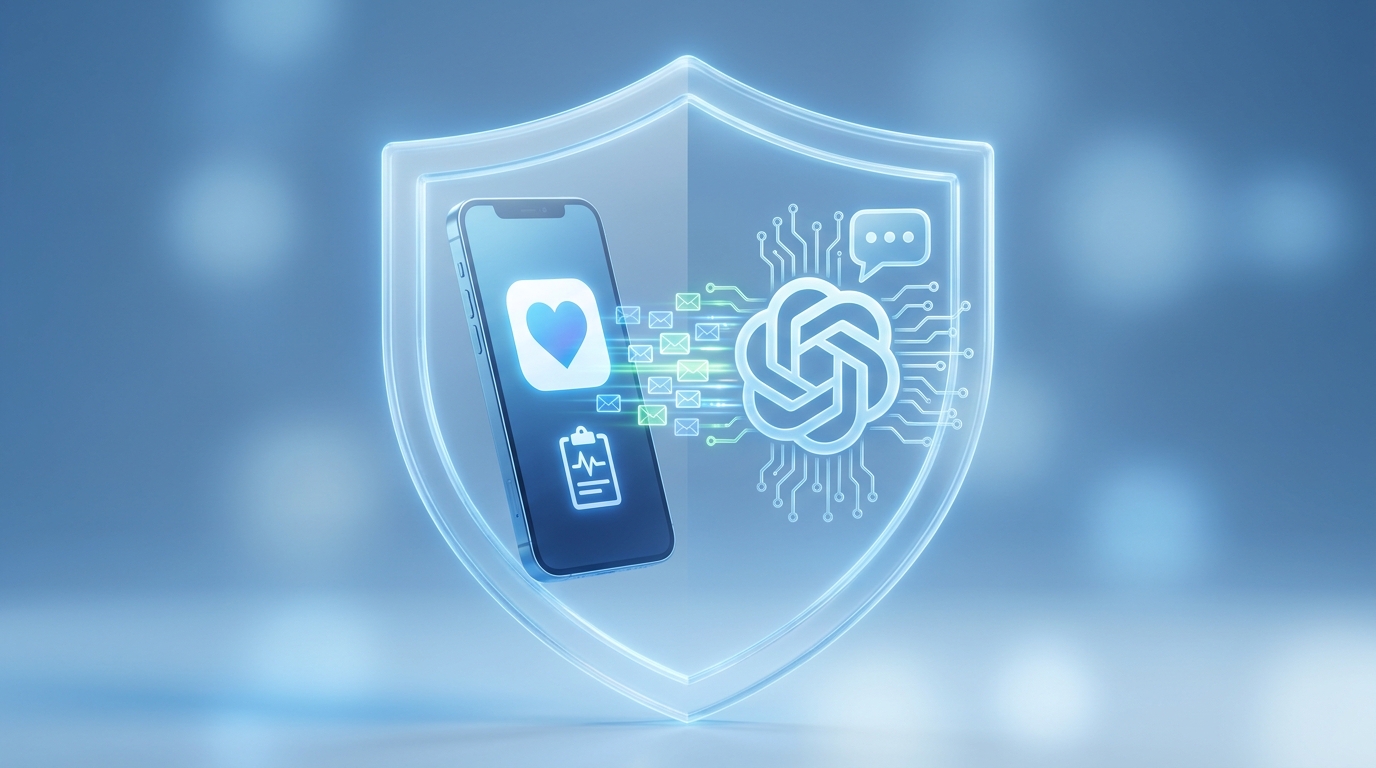 Secure data flow from Apple Health and medical records into ChatGPT Health, illustrating the Health AI privacy checklist.