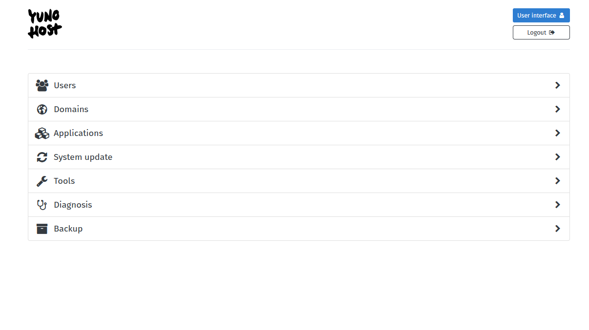 Yunohost admin panel
