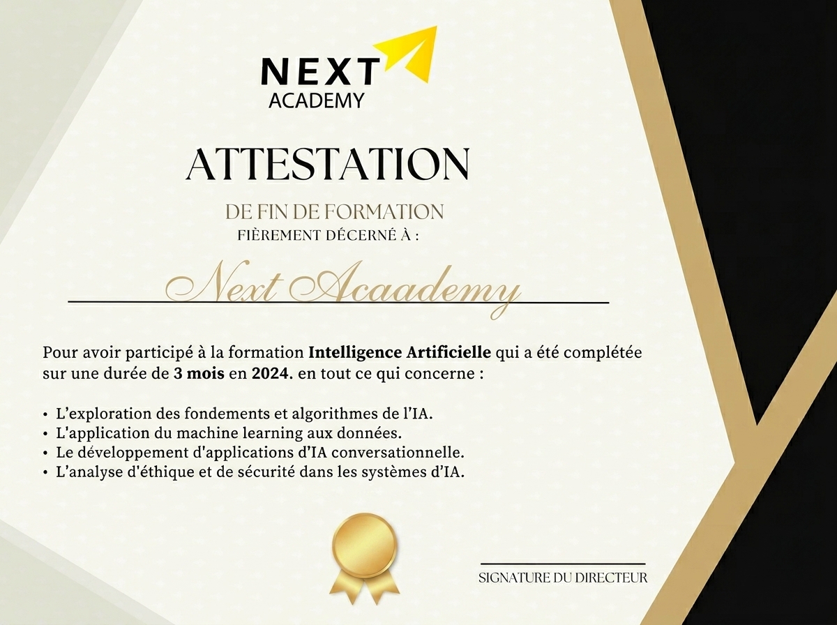 شهادة الدورة التدريبية Next Academy