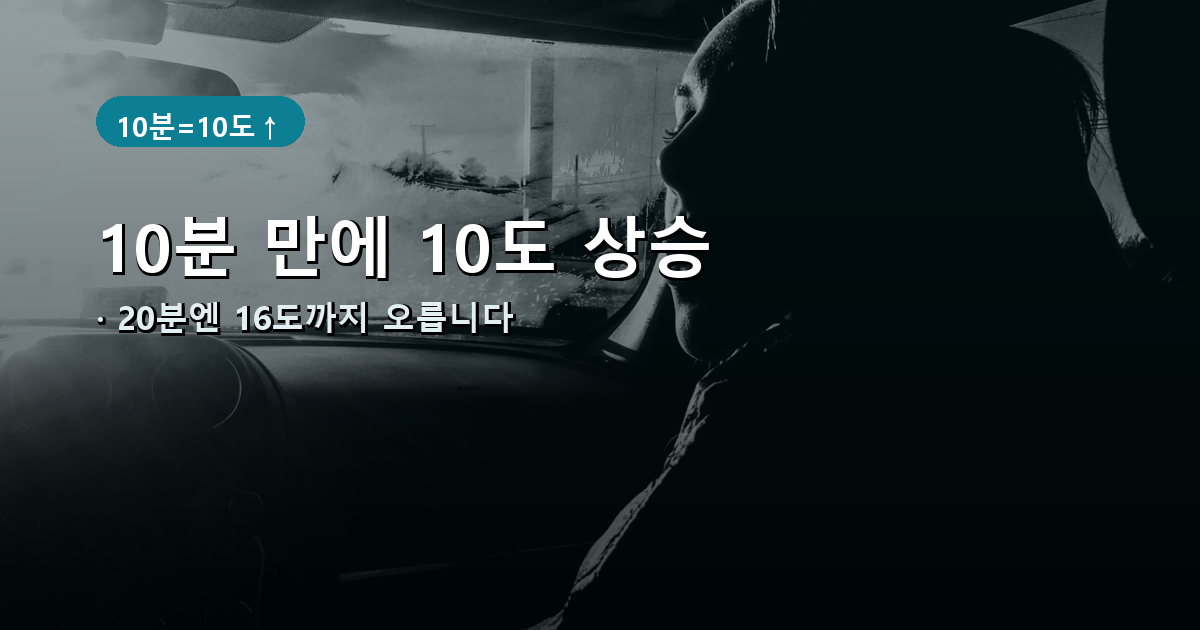 여름철 차 실내온도 10분 만에 급상승하는 모습을 보여주는 배너