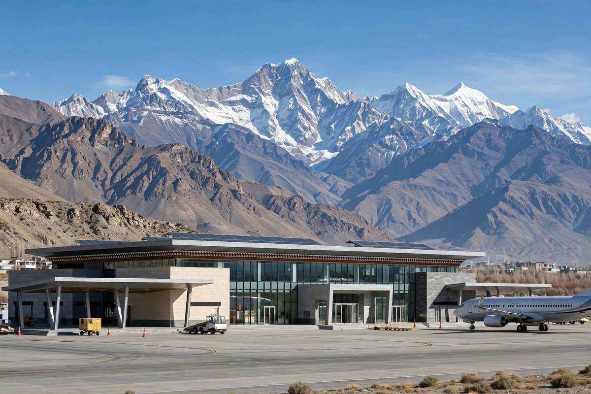 हिमालय की पहाड़ियों के बीच लेह एयरपोर्ट का नया टर्मिनल