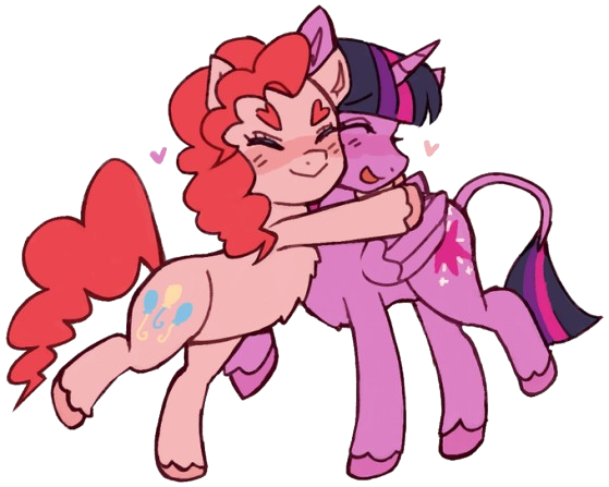 Art of Twilight and Pinkie Pie Hugging eachother; art by @K0T0H1KA on Twitter
