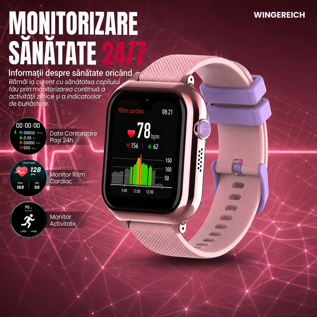 Ceas smartwatch Wingereich copii AI roz