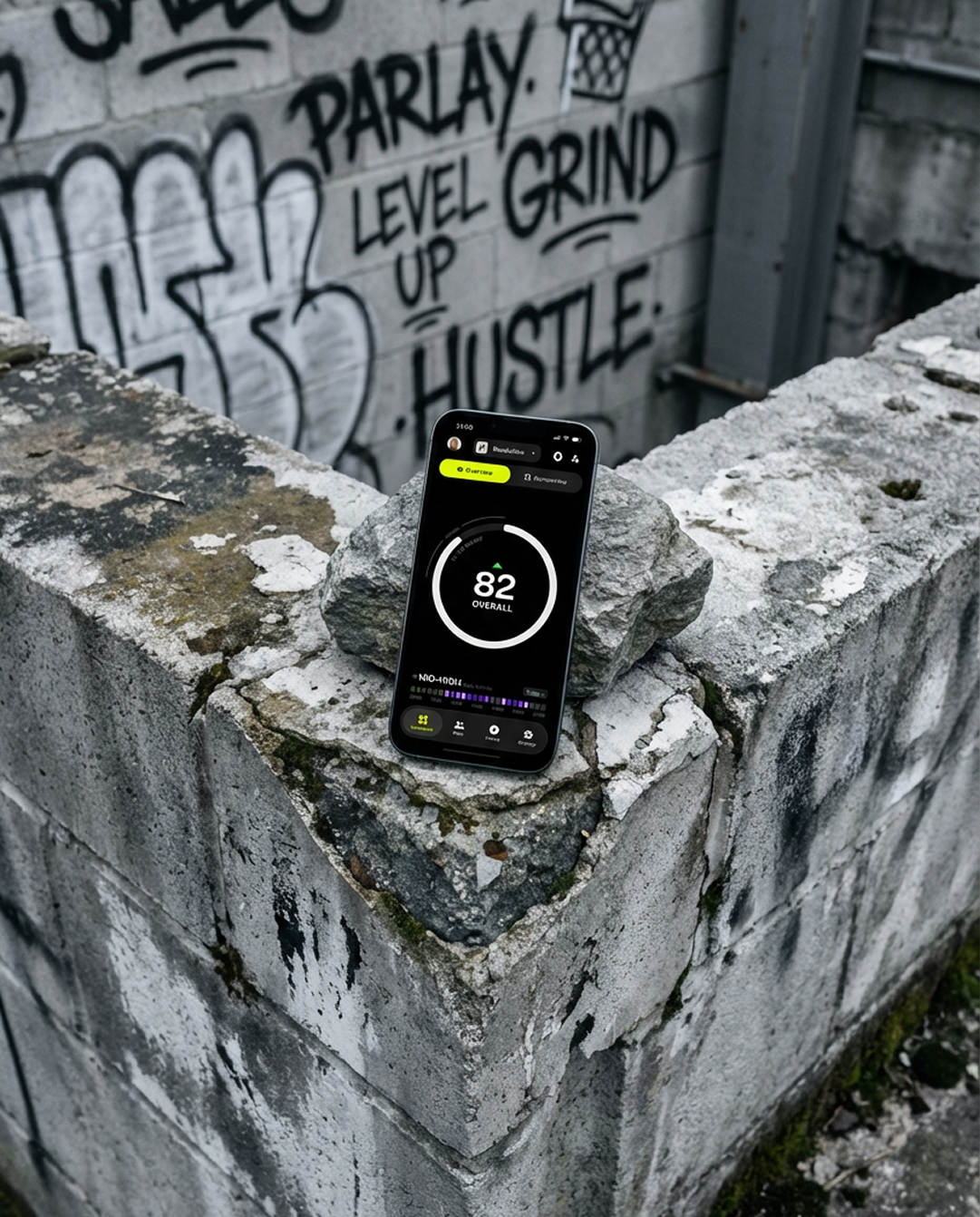 Phone on graffiti wall