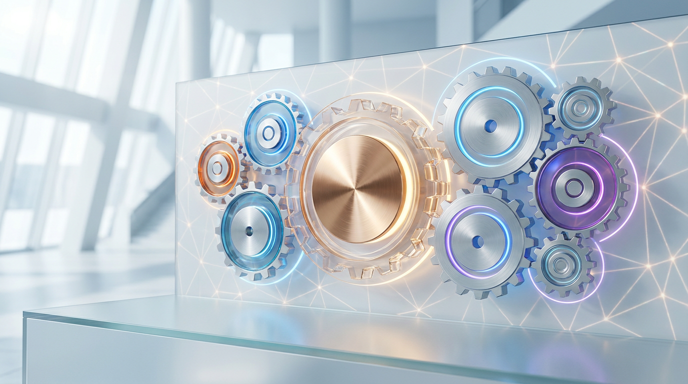 Graphic depicting a public wealth fund gear connected to gears representing major AI companies like Anthropic, Google, and Meta, illustrating shared AI ownership.