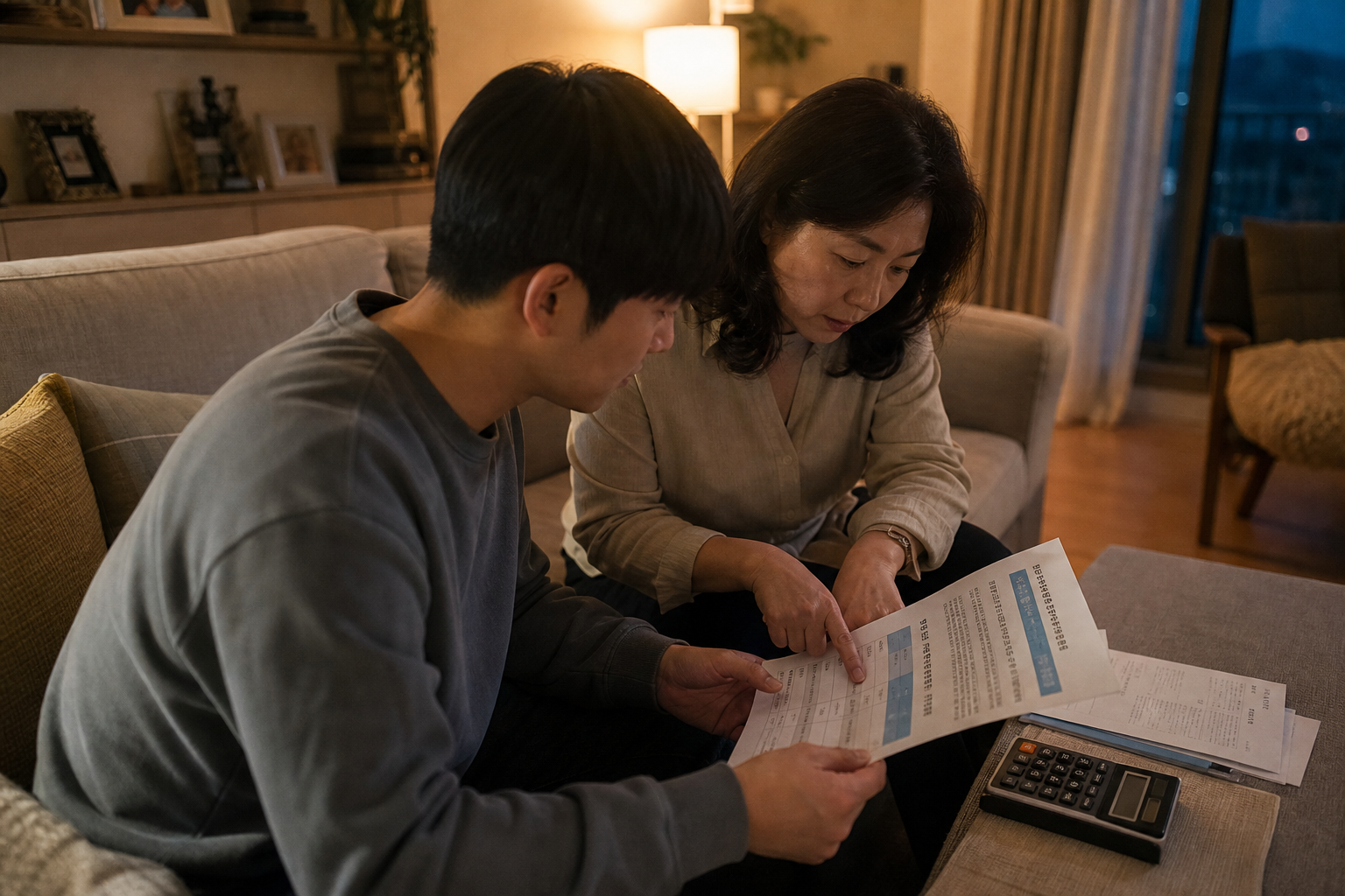 급여명세서와 근로계약서에서 통상임금 지급조건을 대조하는 장면