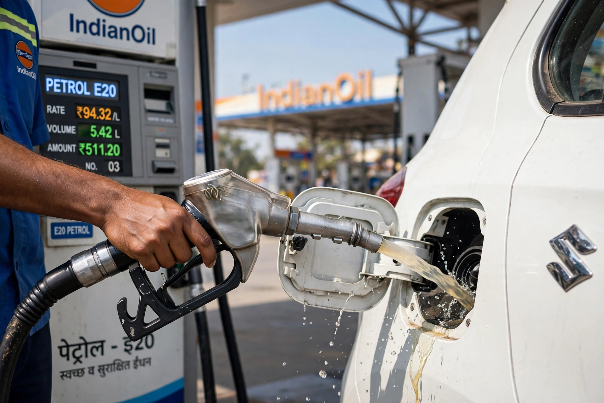 Close-up of petrol nozzle refuelling a car at the best petrol pump in Ahmedpur