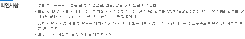 예매 후 발권을 제외하는 취소수수료 1시간 면제 조건의 공식 안내
