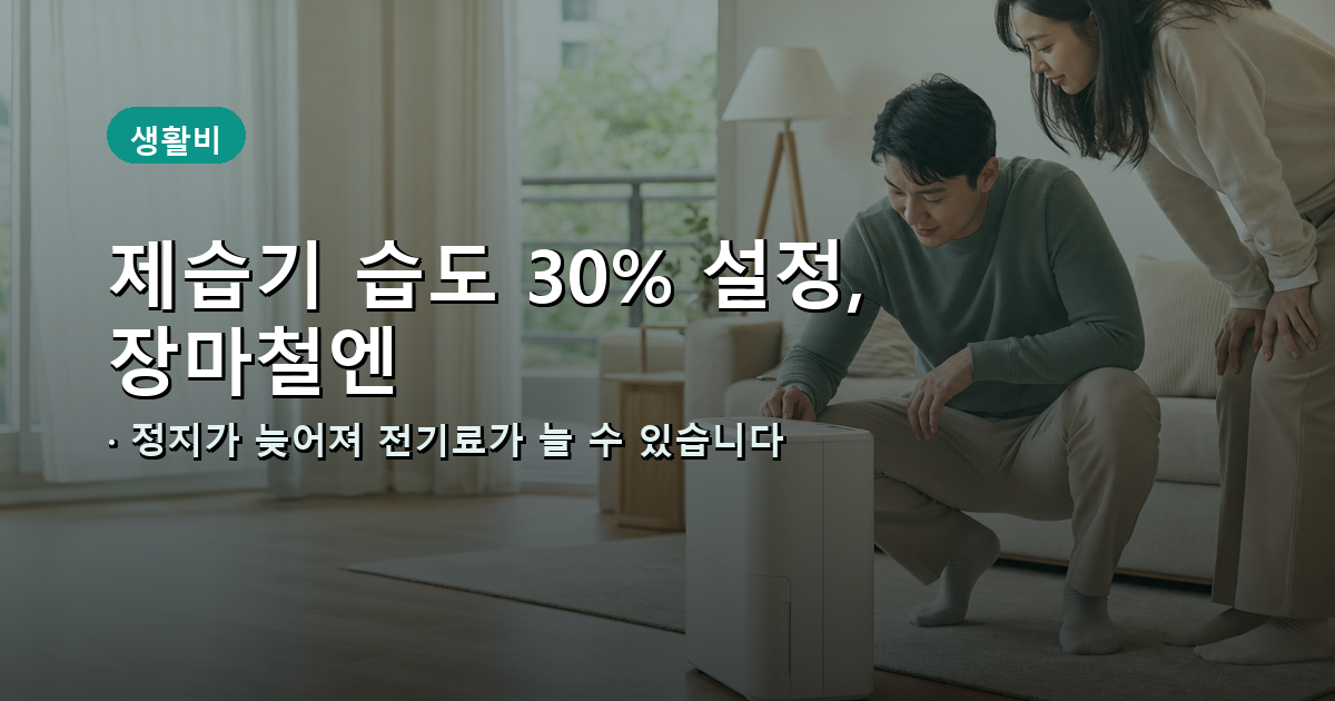 제습기 습도 30% 설정, 장마철엔 정지가 늦어져 전기료가 늘 수 있습니다 대표 이미지