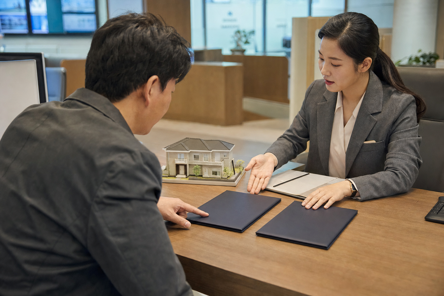 전세금안심대출보증의 두 보증 부분을 설명받는 장면