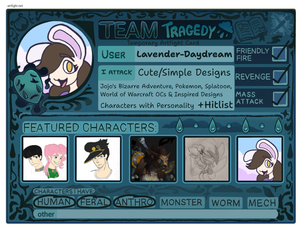 Artfight 2026 Team Tragedy Card