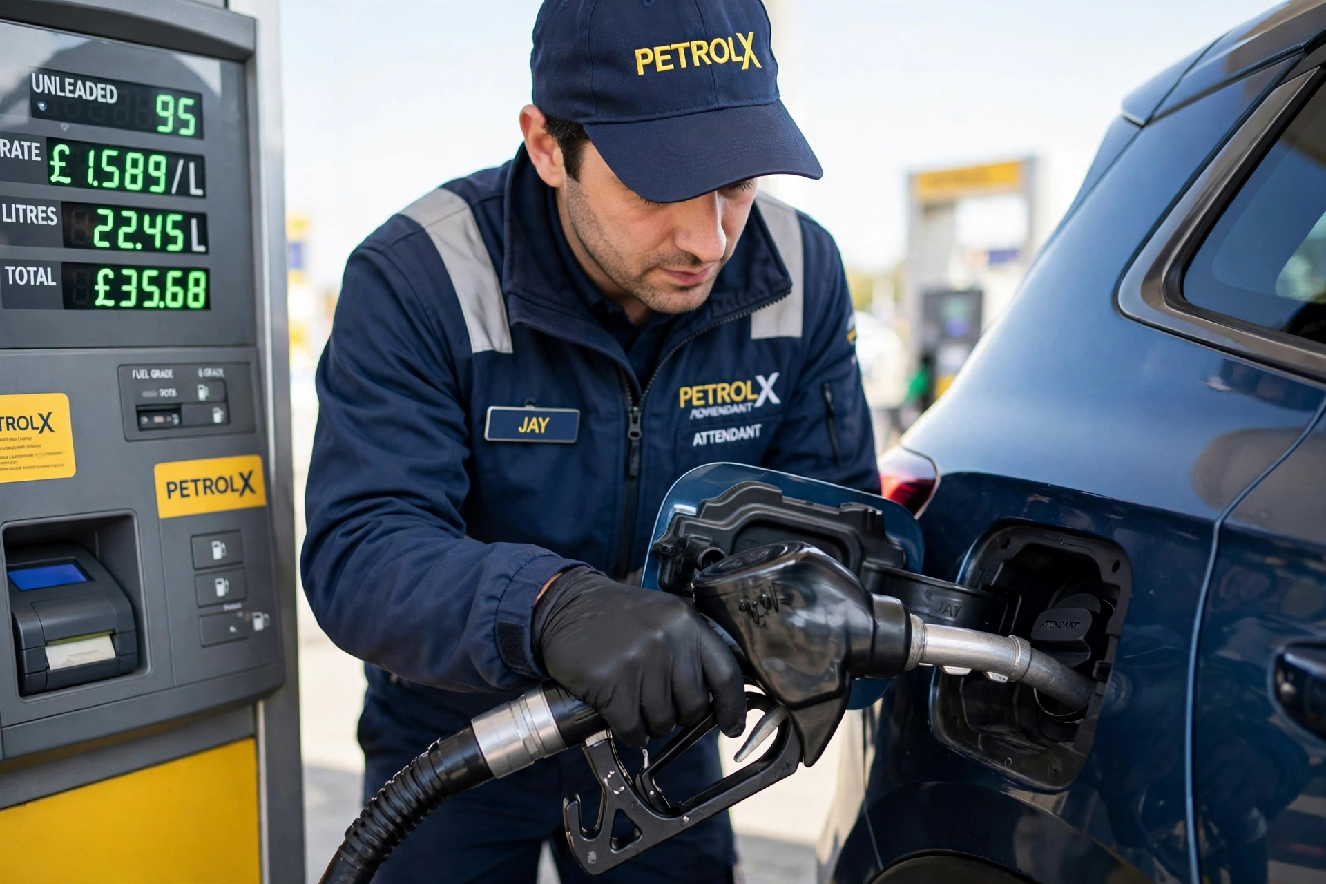 Petrol nozzle refuelling a car at Tatya Petroleum — best petrol pump in Ahmedpur, Latur