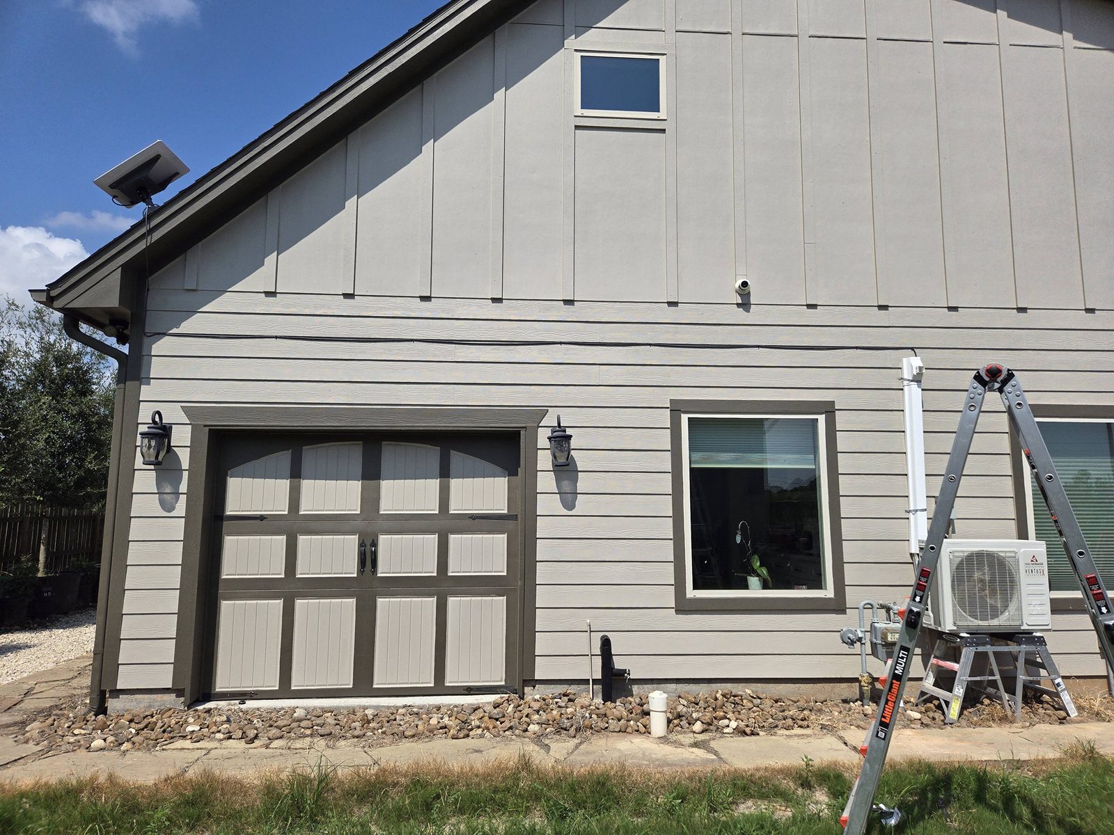 Starlink install with the dish on the roof peak