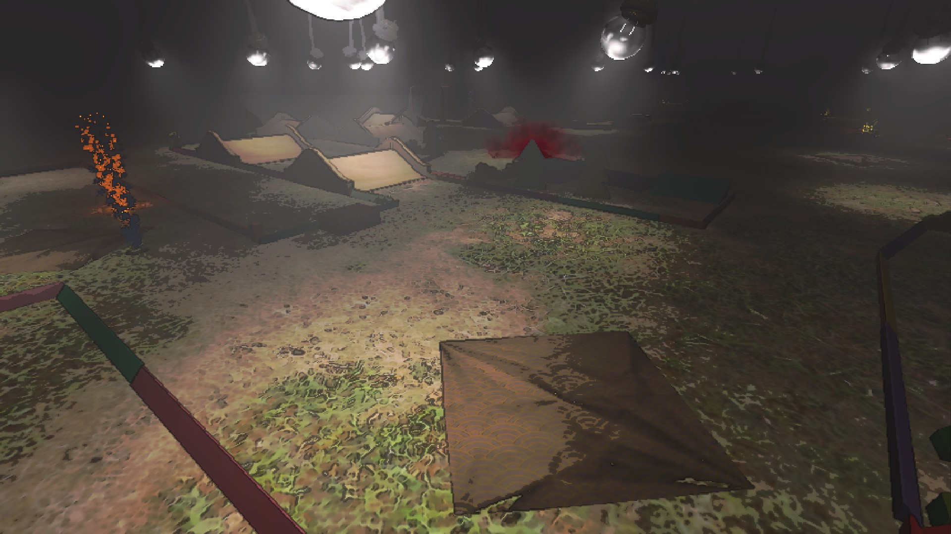 A paper hazard in a large empty room. Features the grass enclosure.