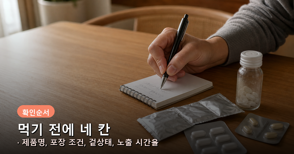 고온 노출 약의 제품명·보관조건·외관·노출시간을 기록하는 네 단계
