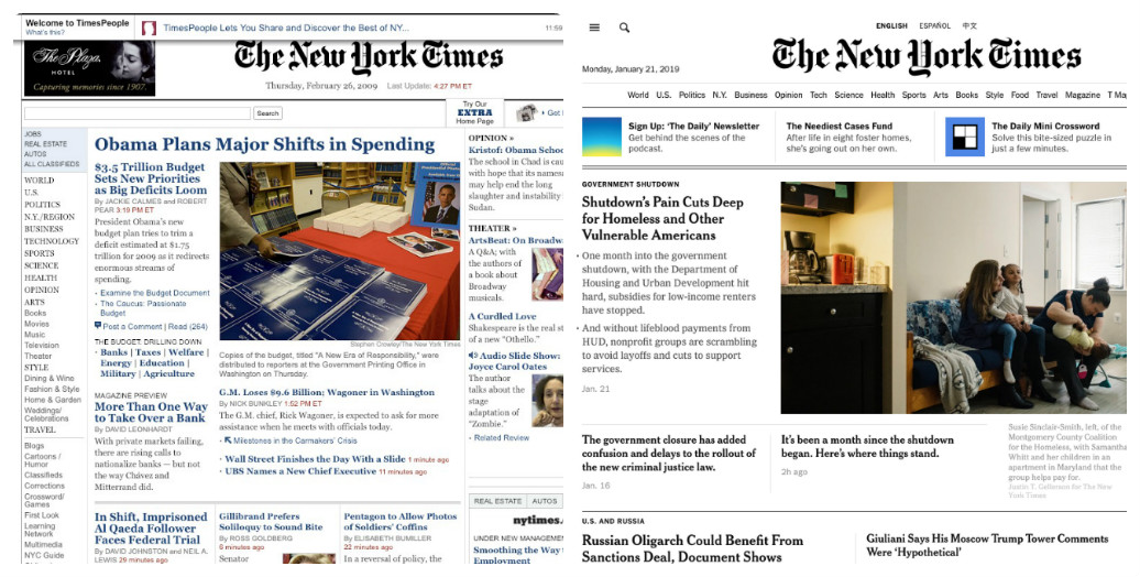 The New York Times thay đổi thiết kế giao diện web trong 10 năm như thế nào