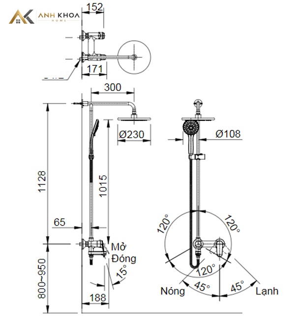 Bản vẽ kỹ thuật sen tắm cây Inax BFV-915S