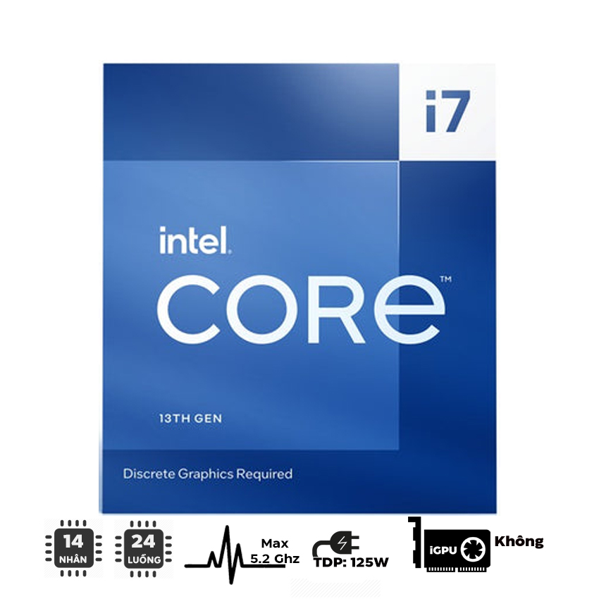 CPU Intel Core i7-13700F (up to 5.2Ghz, 16 nhân 24 luồng, 30MB Cache, 65W) - Socket Intel LGA 1700/Raptor Lake)