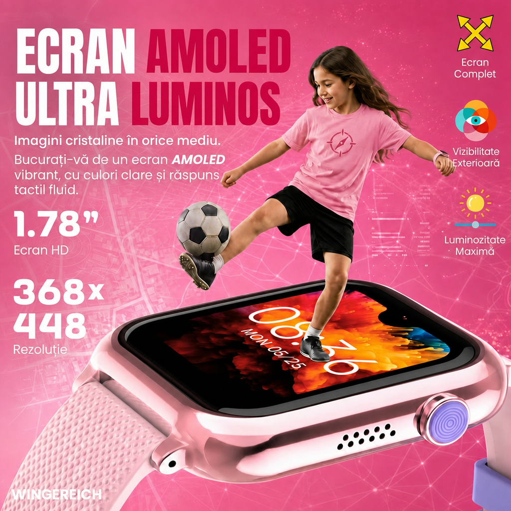 Ceas smartwatch Wingereich copii AI roz