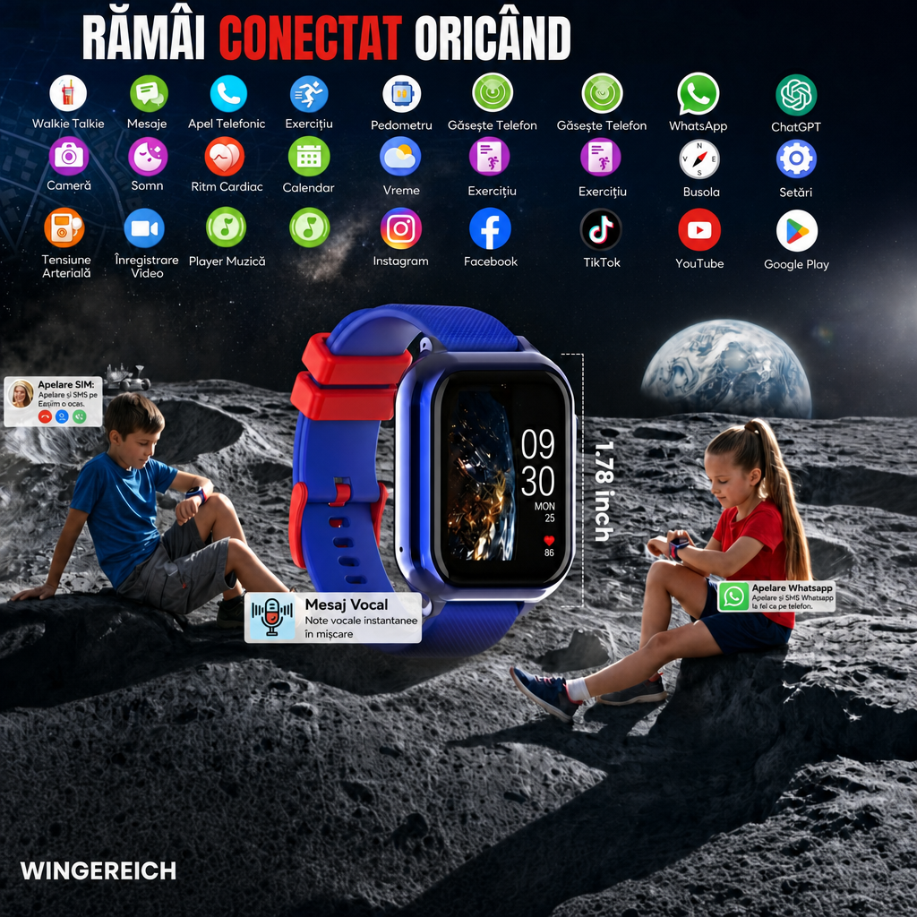 Ceas smartwatch Wingereich copii AI albastru