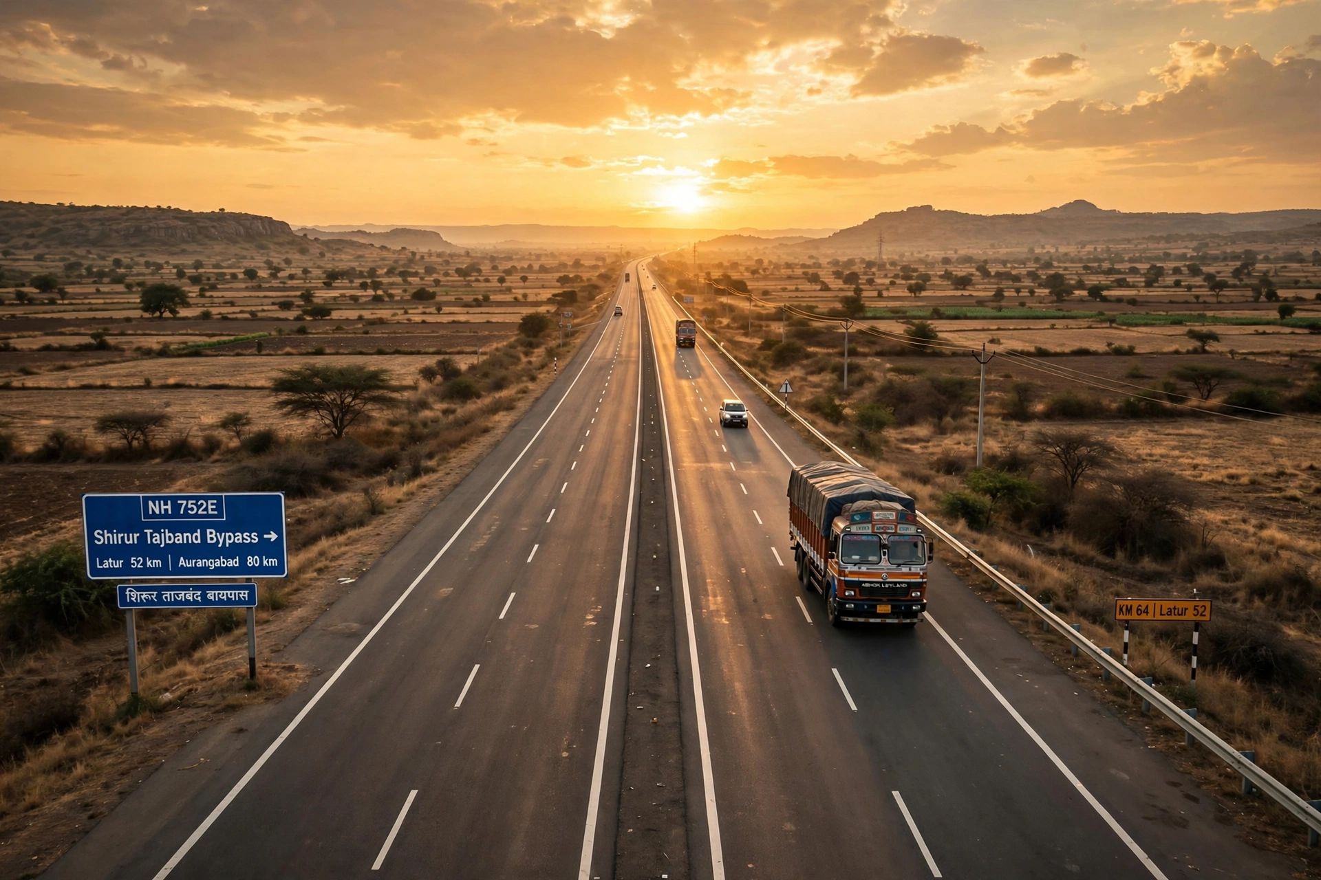 Open highway representing on-the-road convenience at Tatya Petroleum Ahmedpur, Shirur Tajband Road Bypass