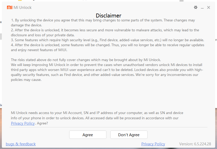 Disclaimer + privacy policy link