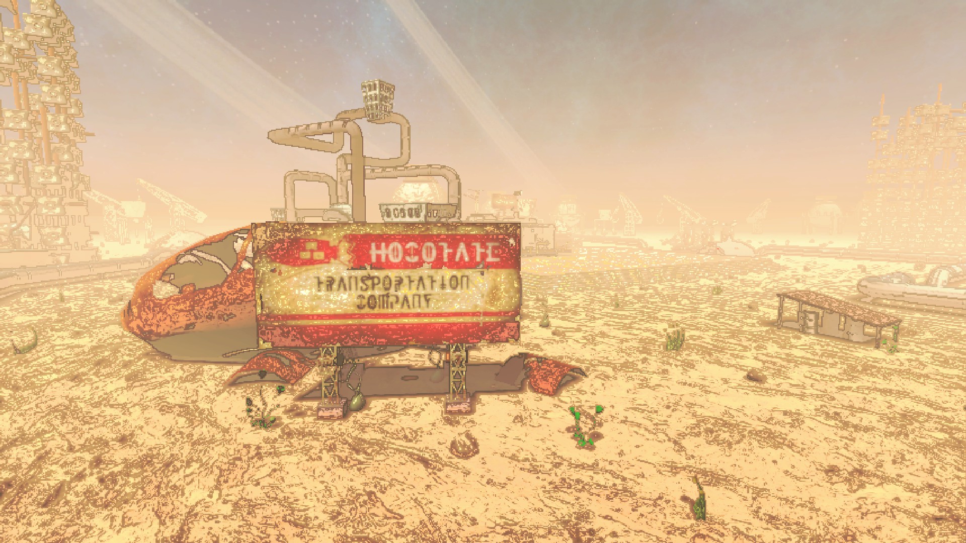 Wide shot of the landing site, from a similar angle as the cutscene.