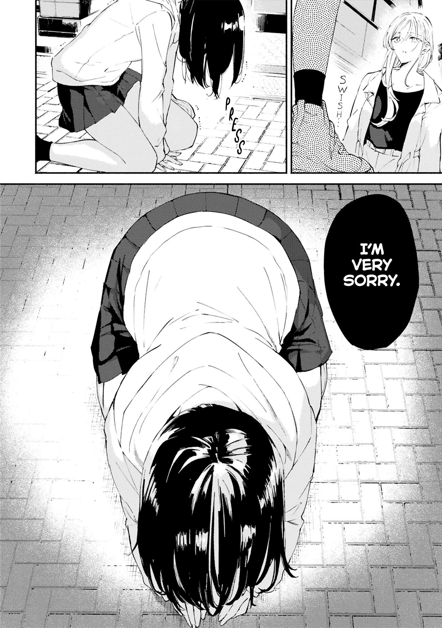 In public, Io gets onto her knees and bows her head down to the pavement. Io: I'm very sorry.