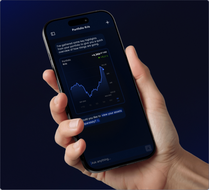 Charlie mobile interface showing a portfolio-aware investing conversation in context.