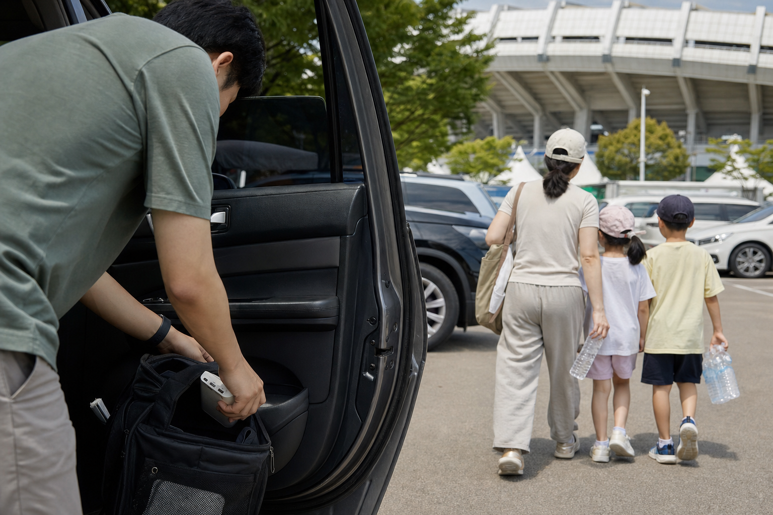 온열질환 예방 준비와 보조배터리 고온 보관 주의를 사람과 물품으로 나눠 확인하는 장면