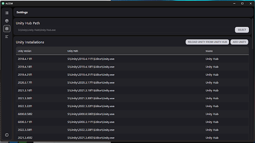 ALCOM settings page
