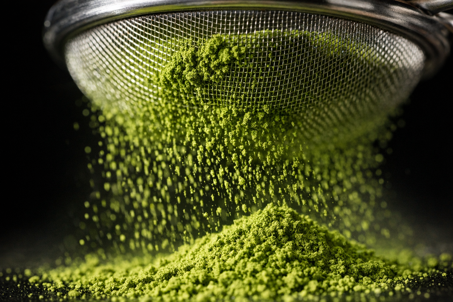 Matcha-Pulver gesiebt