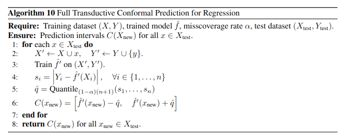 Algorithm for Full Transductive Conformal Prediction for Regression