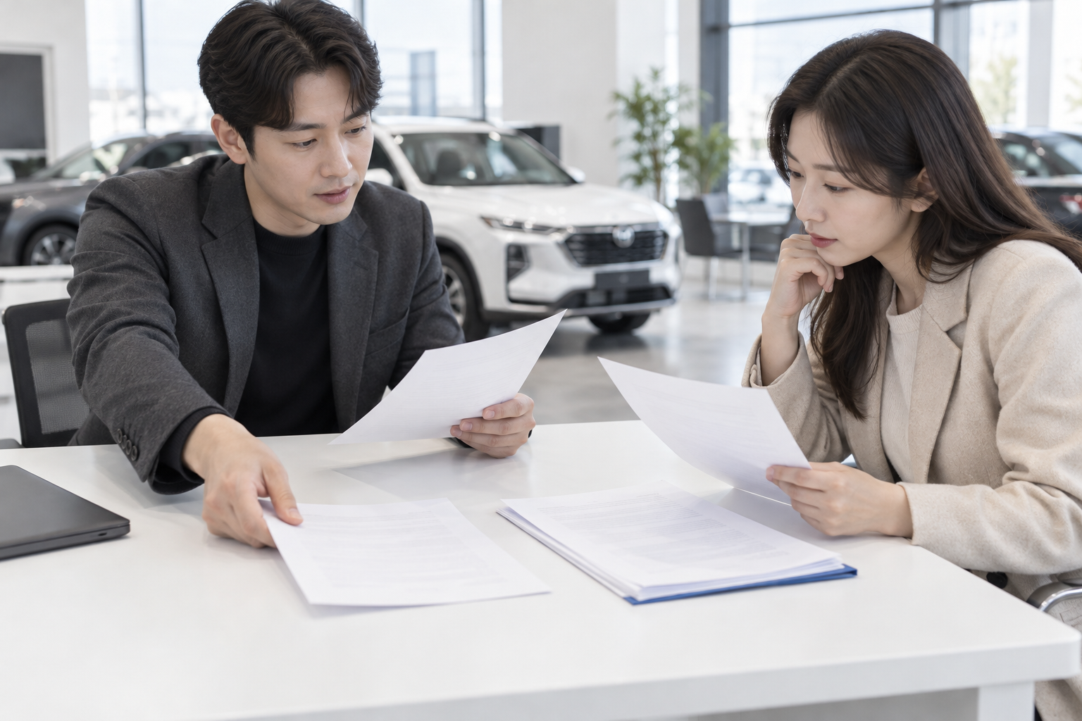 날짜 조건에 맞는 양수인 보험가입증명서를 해지 자료와 함께 준비하는 장면