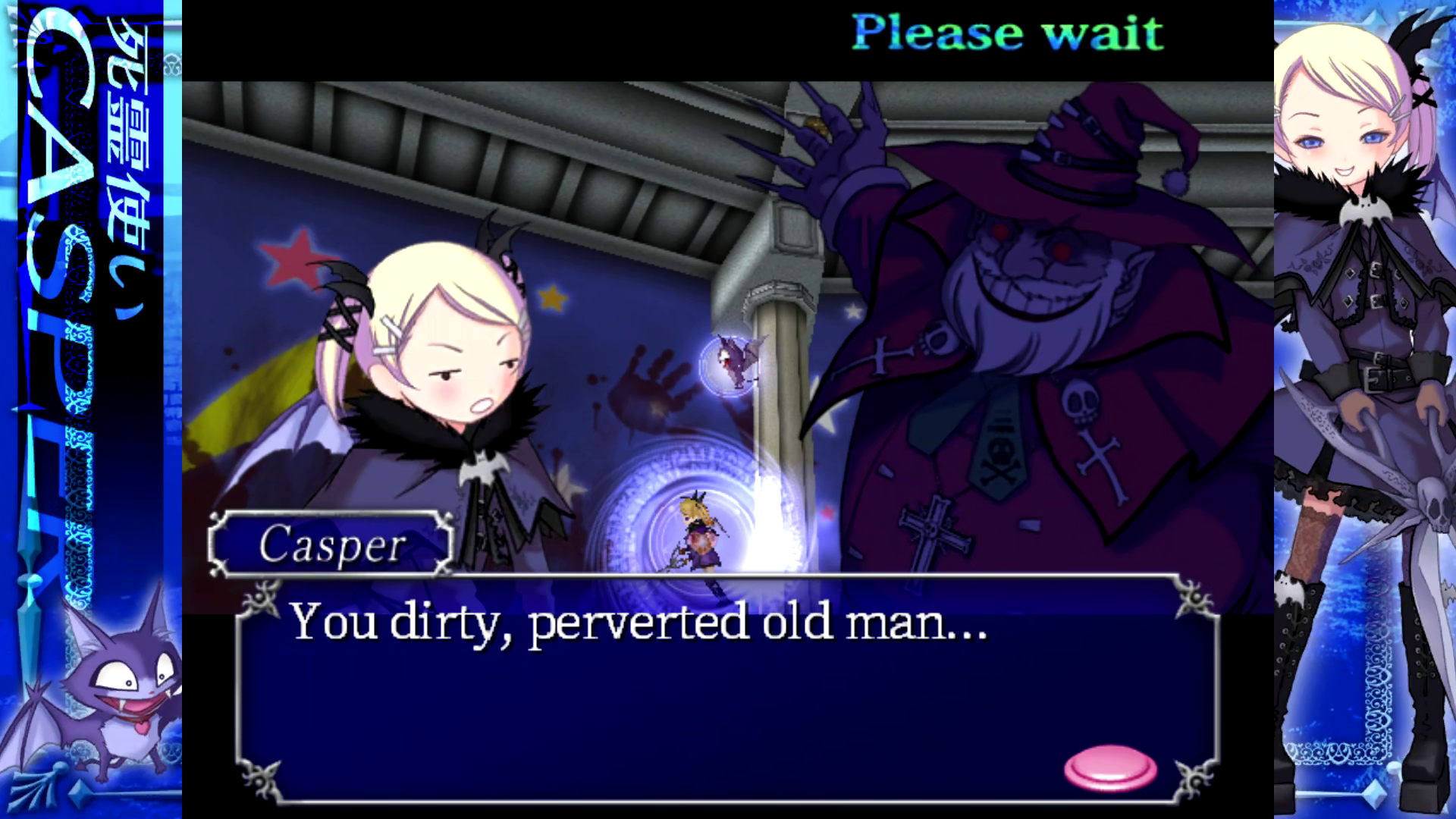 Excerpt from Casper's pre-battle dialogue with Satan Claws: "You dirty, perverted old man..."