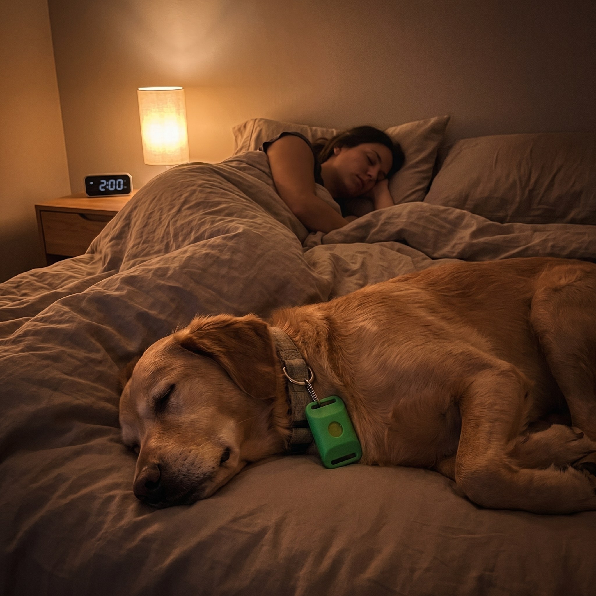 Asleep at 2am, the dog calm at the foot of the bed — one less thing to lie awake running through