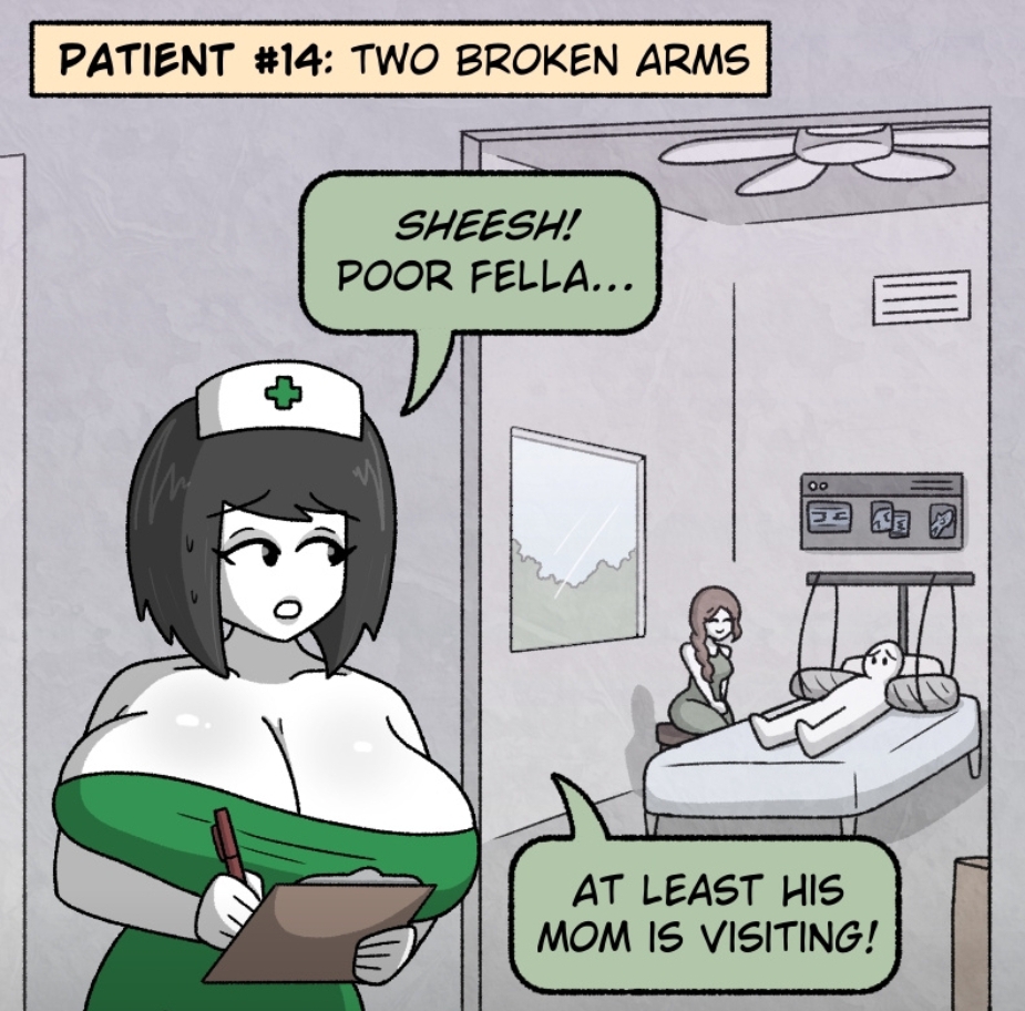 Veronica right now, patient 14 laying on the bed with his mom besides