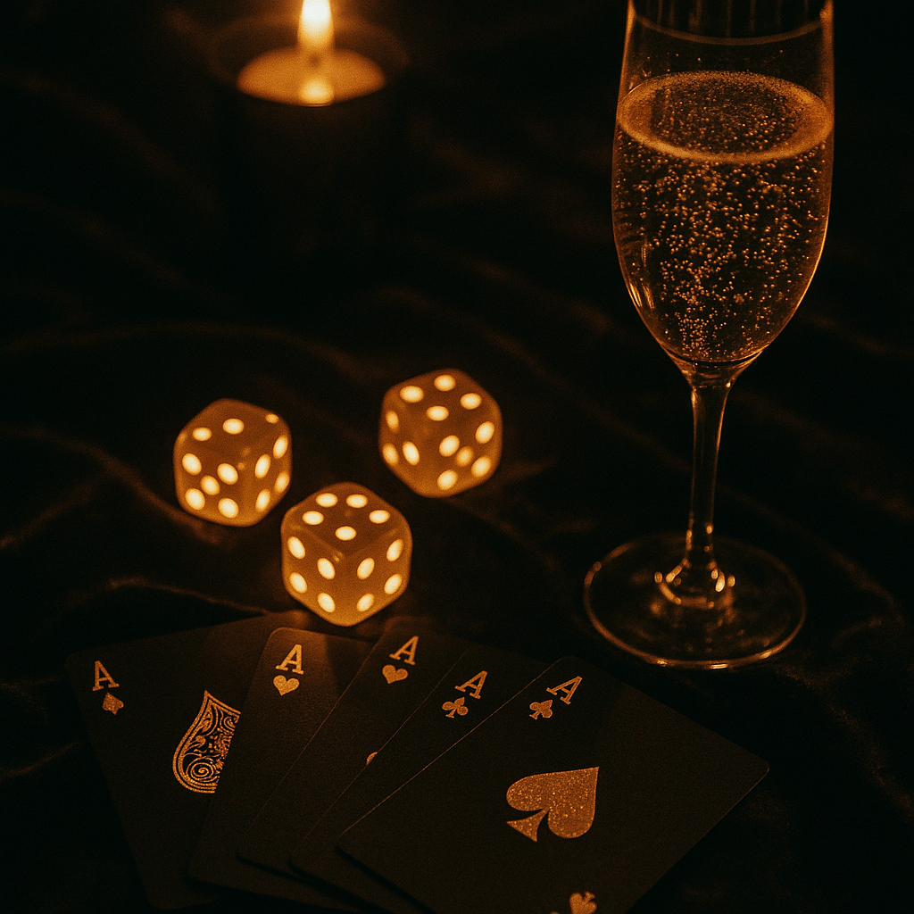 Cards and dice in candlelight