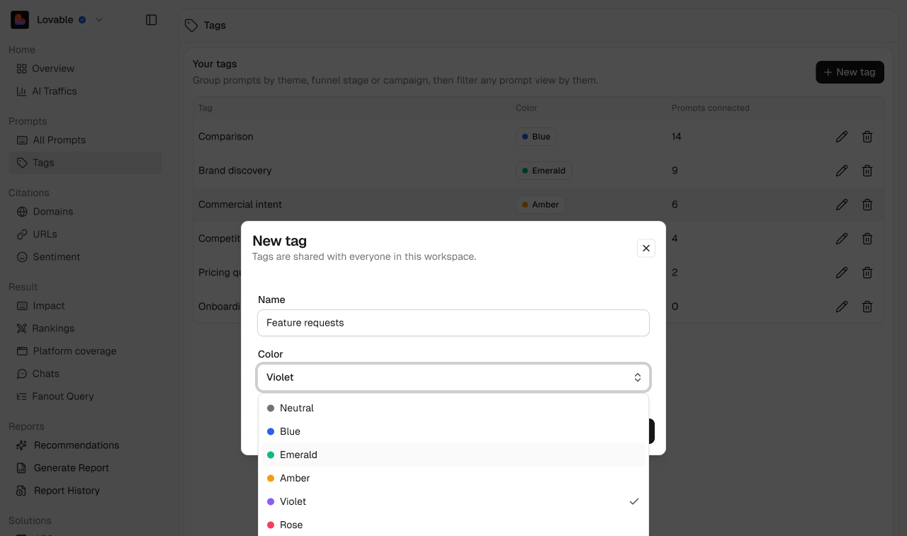 The New tag dialog